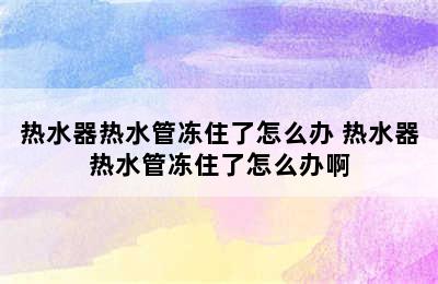 热水器热水管冻住了怎么办 热水器热水管冻住了怎么办啊